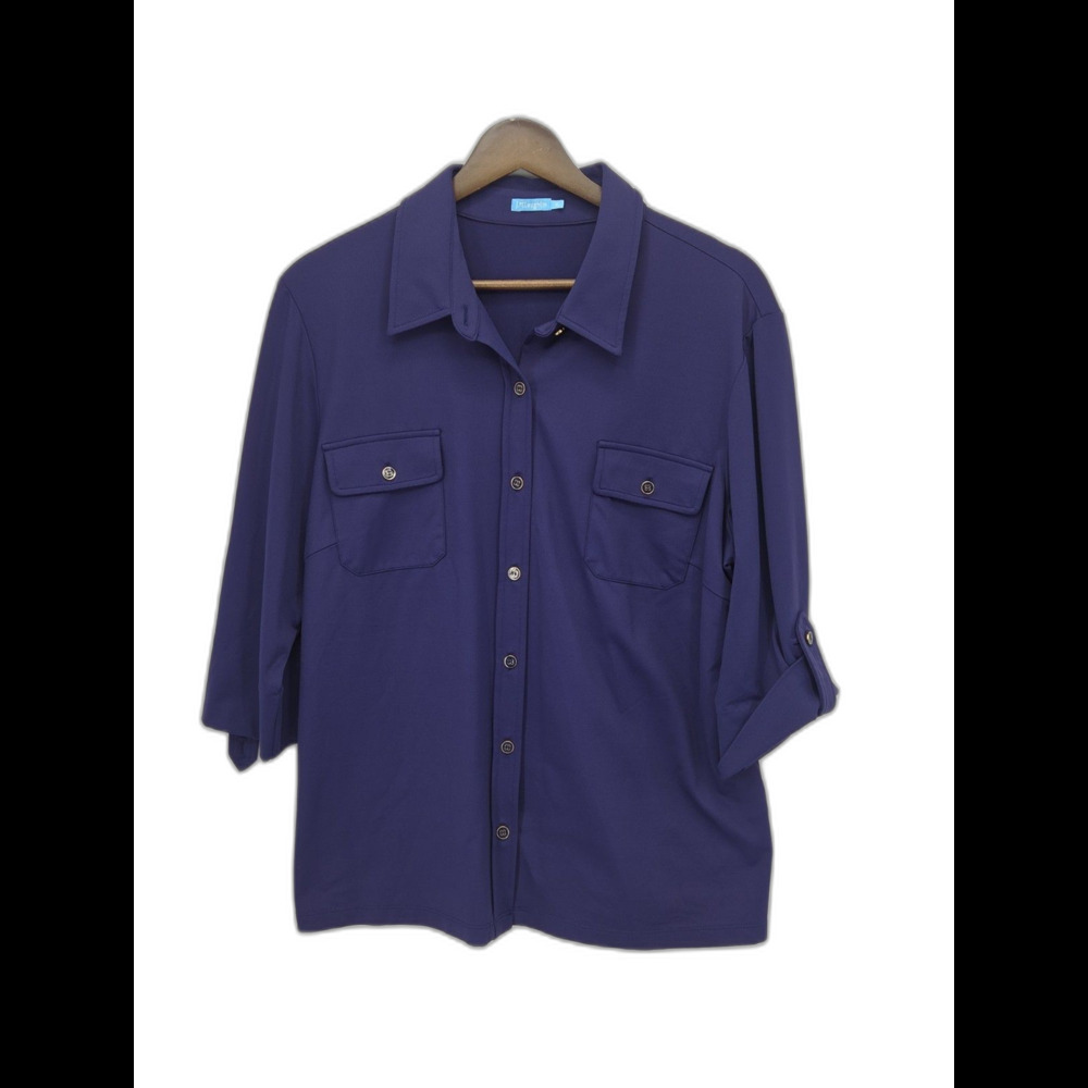 J McLaughlin Button Front Roll Tab Sleeve Catalina Cloth Shirt Womens XL Blue